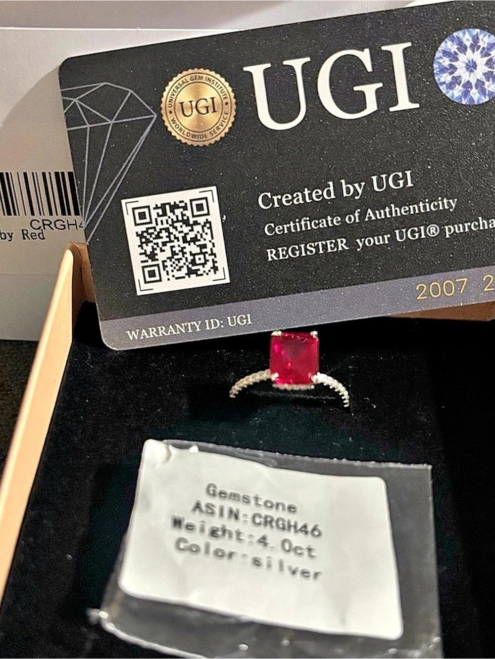UGI Ruby Gemstone Silver Ring size 8 NWT